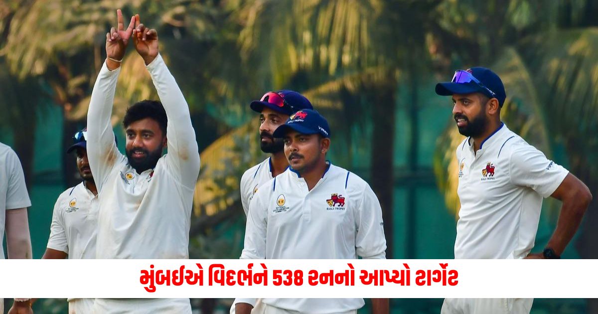 Mumbai set Vidarbha a target of 538 Mushirs century Shams Mulanis half century 1