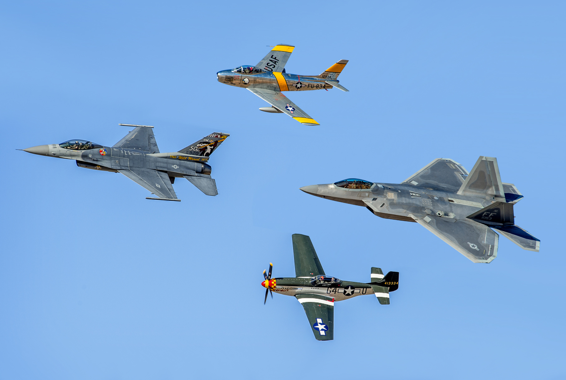 Formation of a Legacy Hertiage flight merges aviation past and present 86 16 51 22