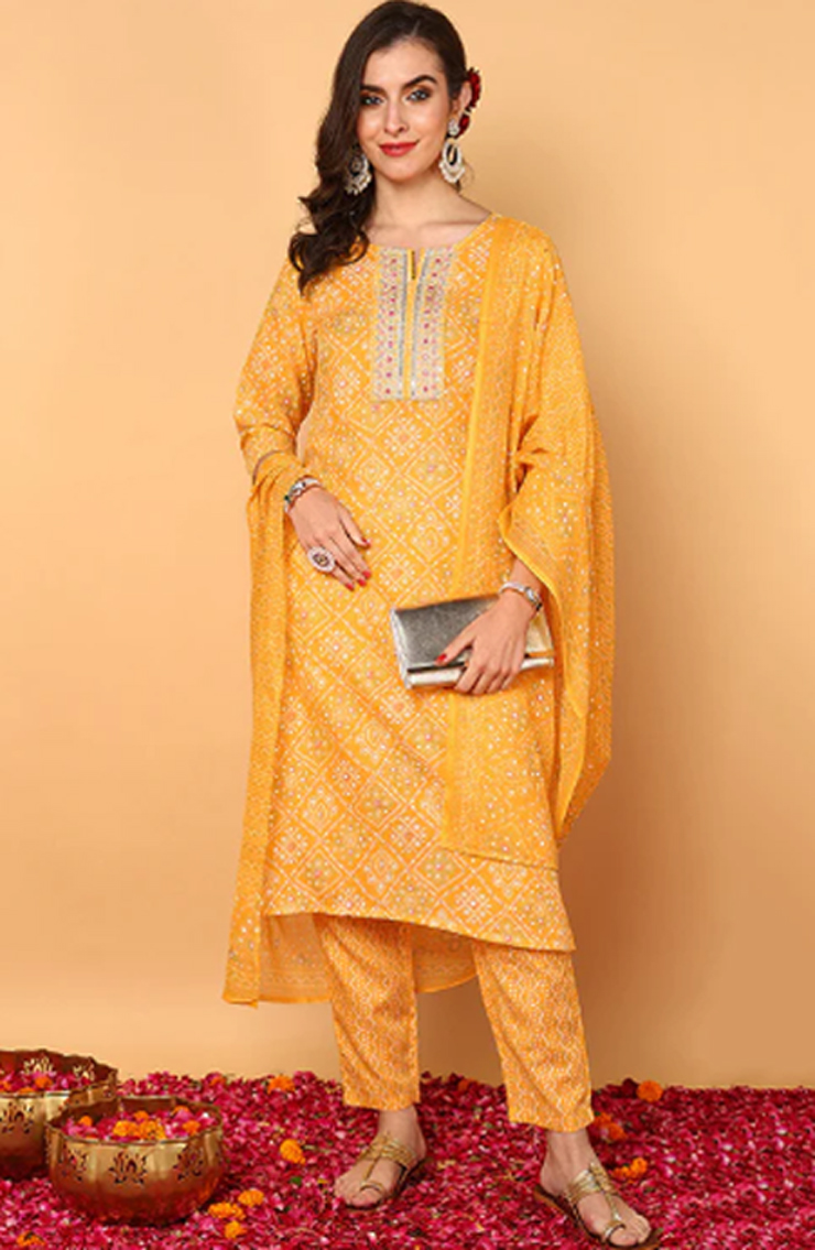 bandhani print suit designs for classic and traditional look articleertret