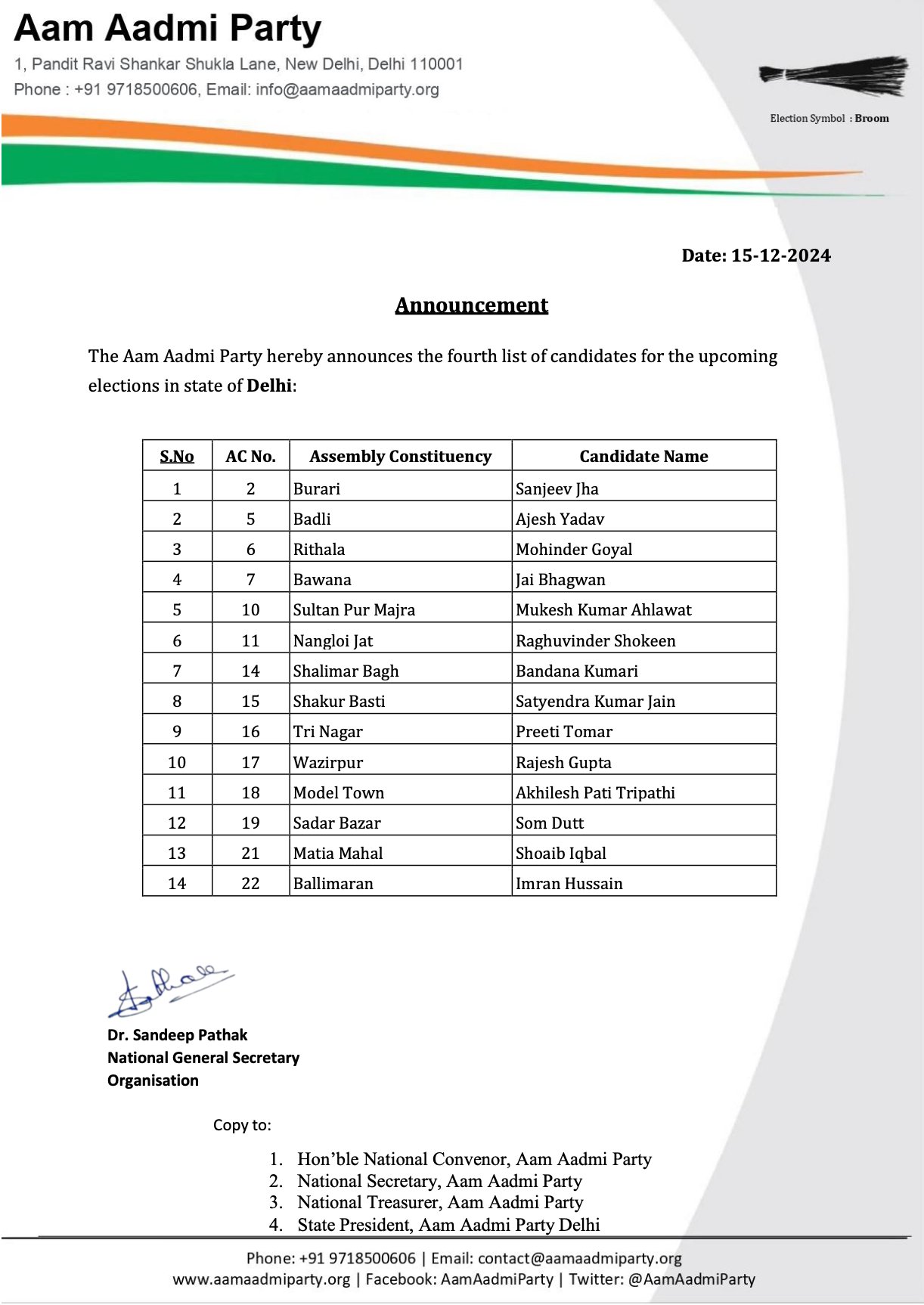 aam aadmi party releases 35 candidates fourth list for delhi vidhan sabha election2025
