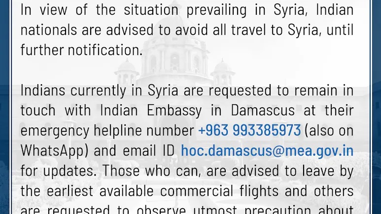 india issues advisory regarding syria know what advice was given1