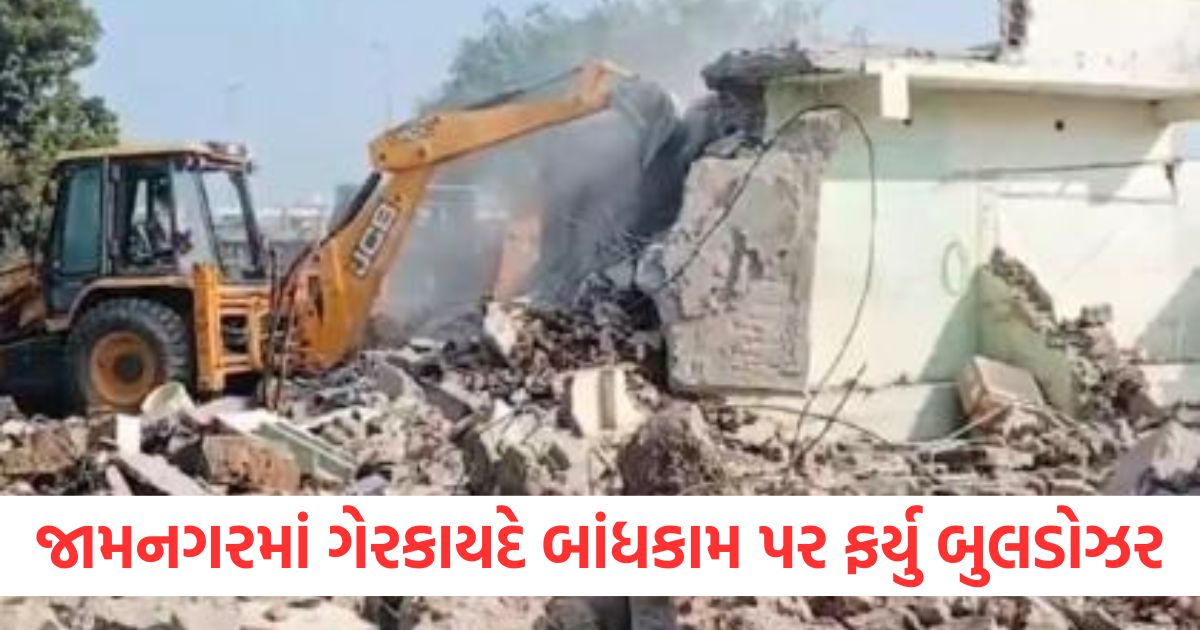 jamnagar demolition drive jmc clears 54000 square feet of encroachments along rangmati river belt in gujarat