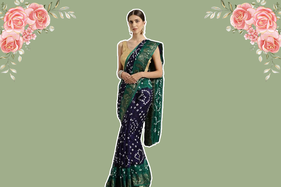 chunri print contrast saree blouse for chaitra navratri puja2
