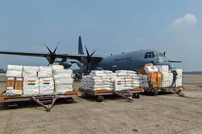 india c130j hercules aircraft reached myanmar for help military officer said thank you1