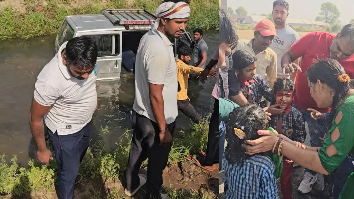 greater noida school van children fell canal1