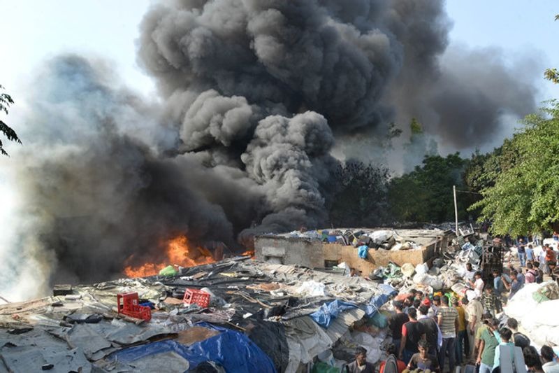 jalandhar news fire broke out in a junk warehouse in a residential are