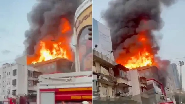 major fire at electronics goods showroom building in mumbai 12 fire engines on spot