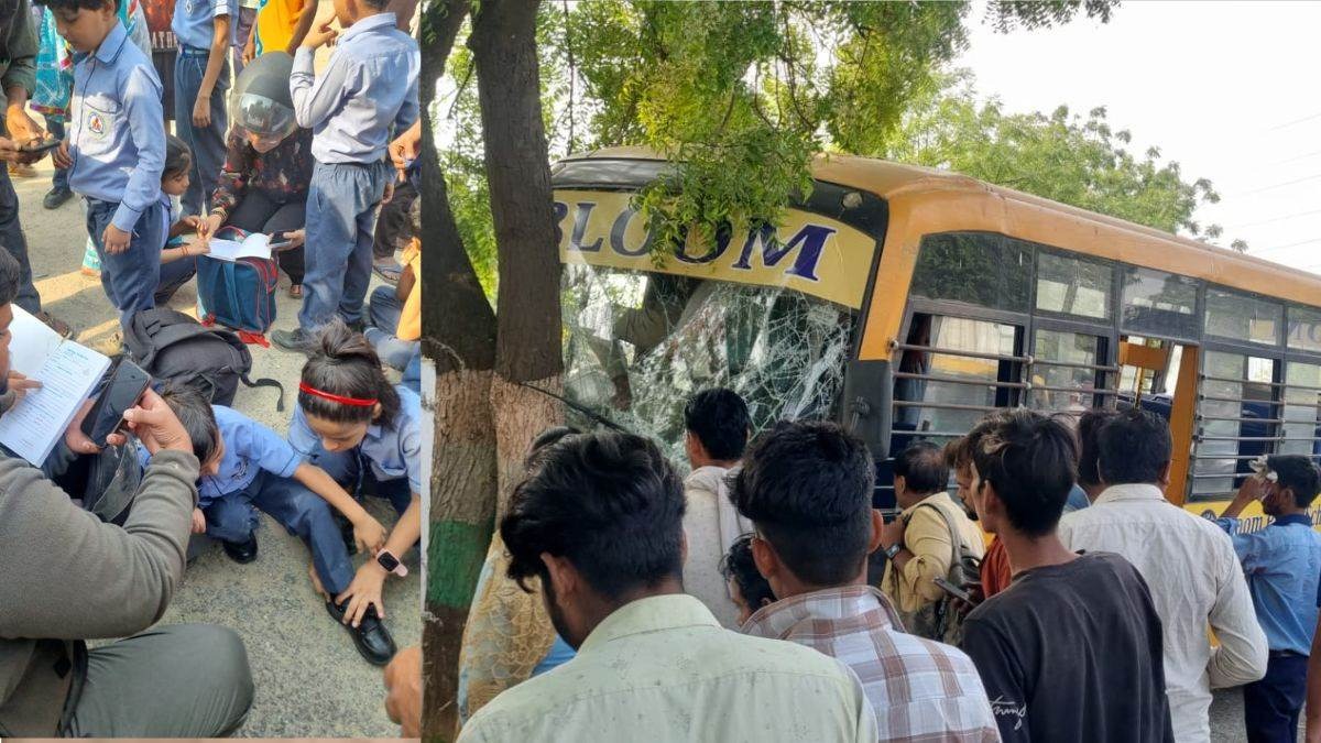 noida ncr school bus collides with divider in greater noida and injuring over 15 children1