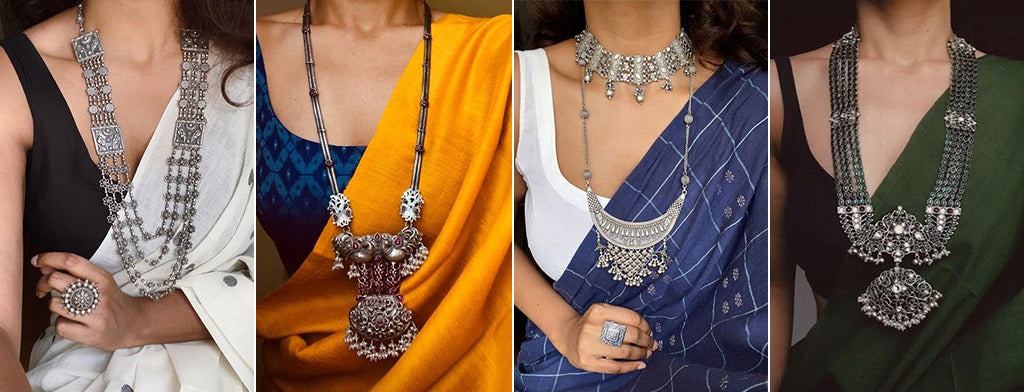 oxidised jewellery pair with 3 different colour of outfits2