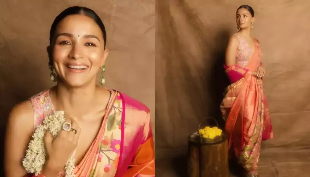 alia bhatt seen in nauvari saree look at waves summit 2025 on maharashtra day1
