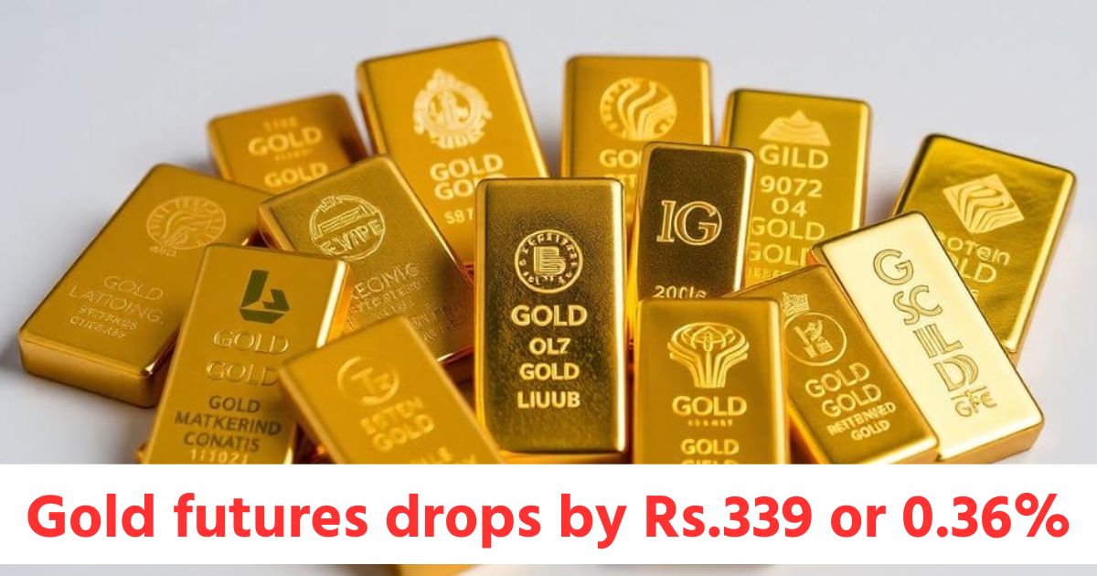 gold futures drops by rs 339 or 0 36 and silver futures drops by rs 270 or 0 28 while crudeoil futures gains by rs 68
