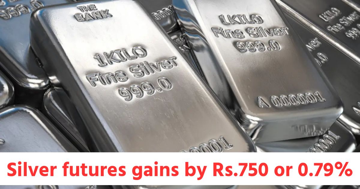 gold futures gains by rs 1199 or 1 3 and silver futures gains by rs 750 or 0 79 while crudeoil futures drops by rs 80