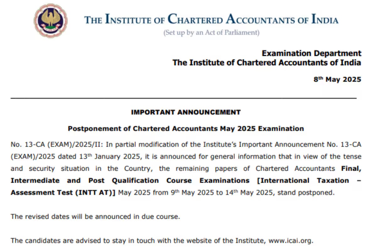 icai postpones ca exams amid india pakistan tensions check key details here1
