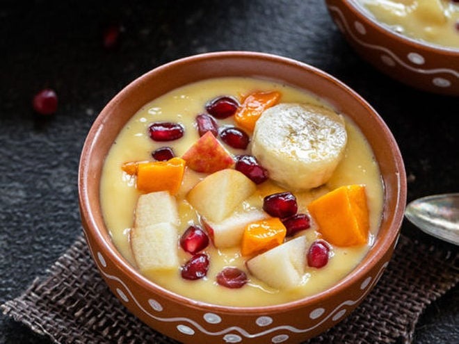 know how to make fruit custard dessert recipe in a easy way2