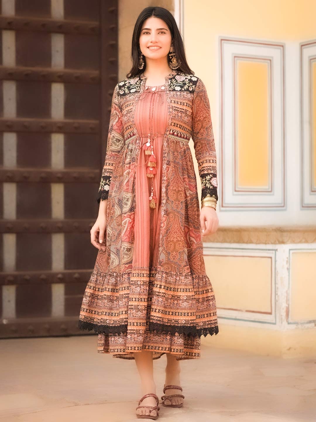 midi dress with shrug for attractive look2