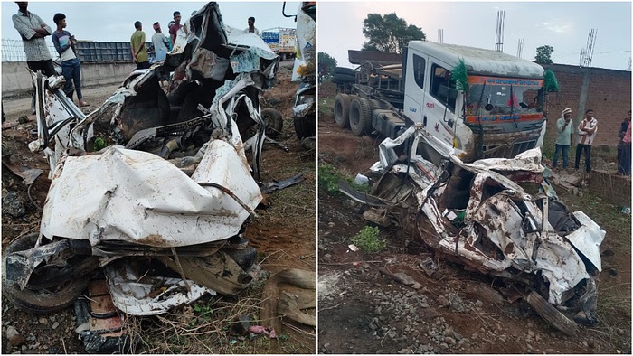 mp accident news truck overturns on car in jhabua nine killed11