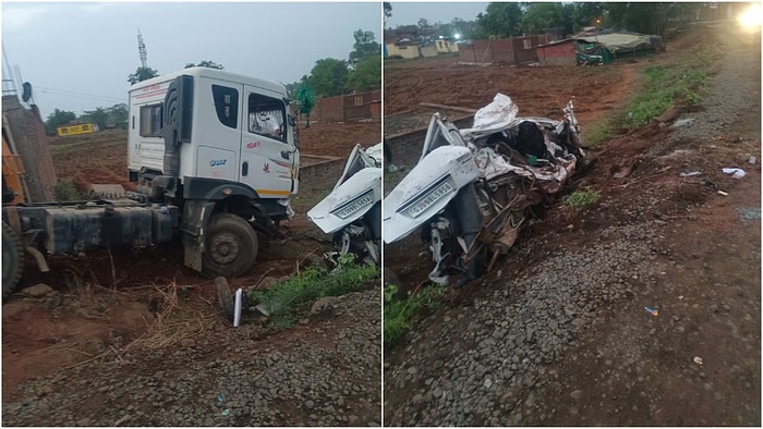 mp accident news truck overturns on car in jhabua nine killed33