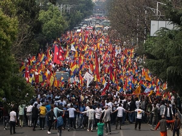 nepal pro monarchy protests foremer deputy pm kamal thapa dragged by police on road kathmandu restriction2