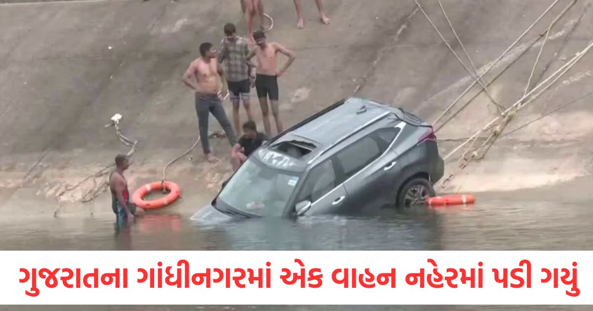 a car fell into a canal in gandhinagar gujarat two people were dead