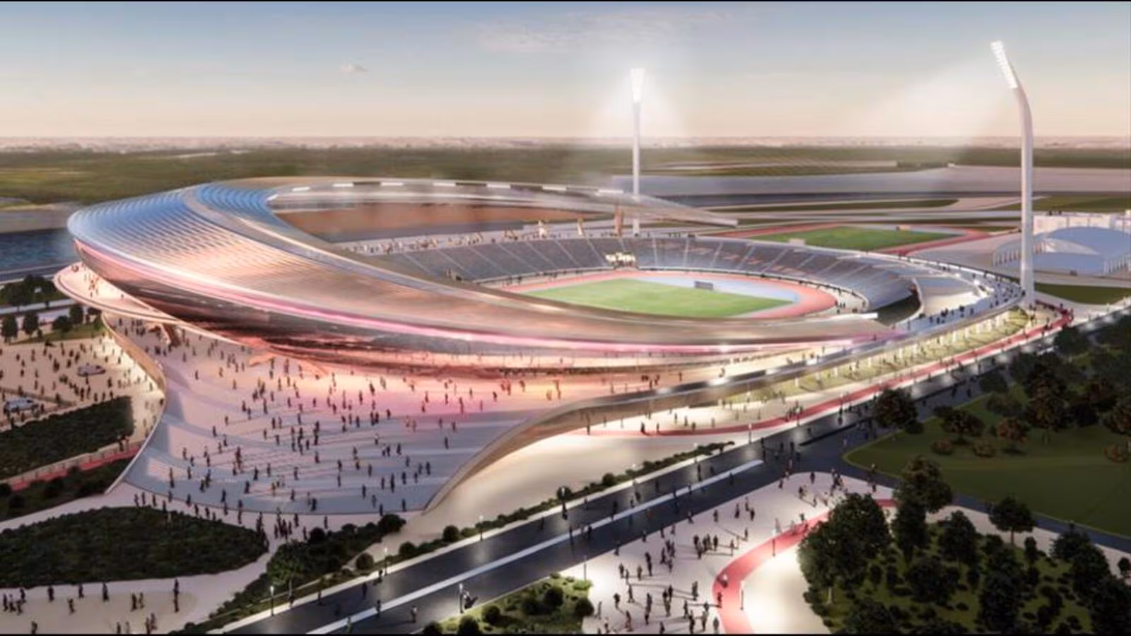 A 3D view of upcoming Athletics Stadium at Gujarat 1734337180753